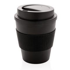 Vue Mug en PP recyclable avec couvercle à vis 350ml de couleur noir| Krokrodeal