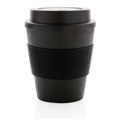 Vue Mug en PP recyclable avec couvercle à vis 350ml de couleur noir| Krokrodeal