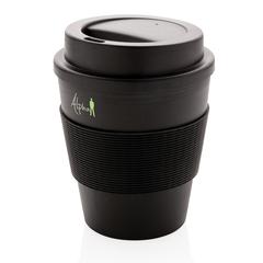 Vue Mug en PP recyclable avec couvercle à vis 350ml de couleur noir| Krokrodeal