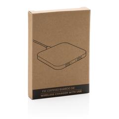 Vue Chargeur sans fil 5W et USB en bambou de couleur marron| Krokrodeal
