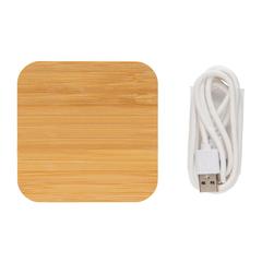 Vue Chargeur sans fil 5W et USB en bambou de couleur marron| Krokrodeal