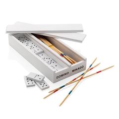 Vue Jeu de mikado/domino en boîte en bois de couleur blanc| Krokrodeal