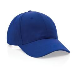 Vue Casquette 6 panneaux en coton recyclé 280gr IMPACT de couleur bleu| Krokrodeal