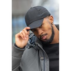 Vue Casquette 6 panneaux en coton recyclé 280gr IMPACT de couleur noir| Krokrodeal