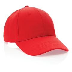 Vue Casquette 6 panneaux en coton recyclé 280gr IMPACT de couleur rouge| Krokrodeal