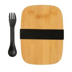 Vue Boîte à Lunch en acier avec couvercle en bambou et cuichette de couleur gris| Krokrodeal