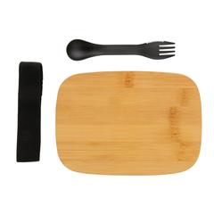 Vue Boîte à Lunch en acier avec couvercle en bambou et cuichette de couleur gris| Krokrodeal