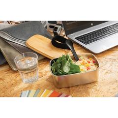 Vue Boîte à Lunch en acier avec couvercle en bambou et cuichette de couleur gris| Krokrodeal