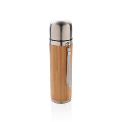 Vue Bouteille isotherme en bambou de couleur marron| Krokrodeal