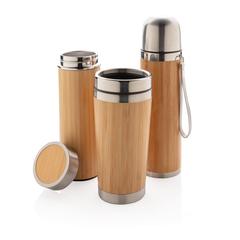 Vue Bouteille isotherme en bambou de couleur marron| Krokrodeal