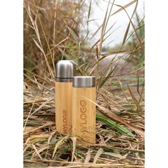 Vue Bouteille isotherme en bambou de couleur marron| Krokrodeal