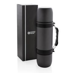 Vue Swiss Peak bouteille isotherme avec 2 tasses de couleur gris| Krokrodeal