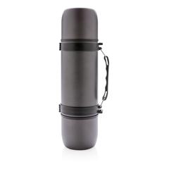 Vue Swiss Peak bouteille isotherme avec 2 tasses de couleur gris| Krokrodeal