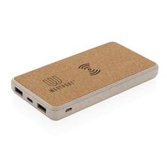 Vue Powerbank 8000 mAh 5W en fibre de paille et liège de couleur vert| Krokrodeal
