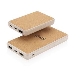 Vue Powerbank 8000 mAh 5W en fibre de paille et liège de couleur vert| Krokrodeal