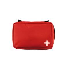 Vue Kit de premiers soins de la taille d’une enveloppe de couleur rouge| Krokrodeal