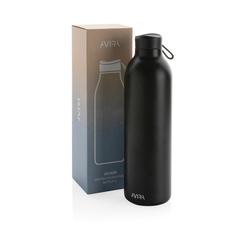 Vue Bouteille isotherme 1L Avira Avior en acier recyclé RCS de couleur noir| Krokrodeal