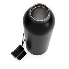 Vue Bouteille isotherme 1L Avira Avior en acier recyclé RCS de couleur noir| Krokrodeal