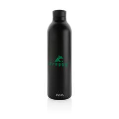 Vue Bouteille isotherme 1L Avira Avior en acier recyclé RCS de couleur noir| Krokrodeal
