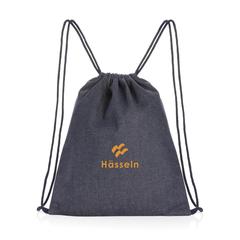 Vue Sac à dos à cordon en denim recyclé Impact AWARE™ de couleur bleu| Krokrodeal