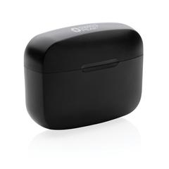 Vue Écouteurs ANC et TWS Swiss Peak en plastique recyclé RCS de couleur noir| Krokrodeal