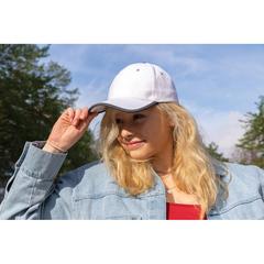 Vue Casquette contraste 6 panneaux coton recyclé Impact AWARE™ de couleur blanc| Krokrodeal
