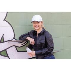 Vue Casquette contraste 6 panneaux coton recyclé Impact AWARE™ de couleur blanc| Krokrodeal
