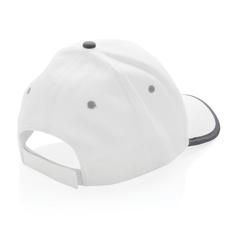 Vue Casquette contraste 6 panneaux coton recyclé Impact AWARE™ de couleur blanc| Krokrodeal