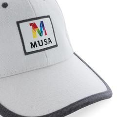 Vue Casquette contraste 6 panneaux coton recyclé Impact AWARE™ de couleur blanc| Krokrodeal