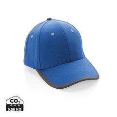 Vue Casquette contraste 6 panneaux coton recyclé Impact AWARE™ de couleur bleu| Krokrodeal