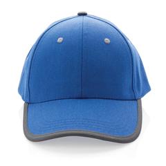 Vue Casquette contraste 6 panneaux coton recyclé Impact AWARE™ de couleur bleu| Krokrodeal
