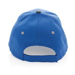 Vue Casquette contraste 6 panneaux coton recyclé Impact AWARE™ de couleur bleu| Krokrodeal