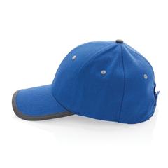 Vue Casquette contraste 6 panneaux coton recyclé Impact AWARE™ de couleur bleu| Krokrodeal