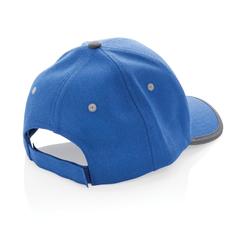Vue Casquette contraste 6 panneaux coton recyclé Impact AWARE™ de couleur bleu| Krokrodeal