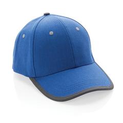 Vue Casquette contraste 6 panneaux coton recyclé Impact AWARE™ de couleur bleu| Krokrodeal
