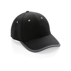 Vue Casquette contraste 6 panneaux coton recyclé Impact AWARE™ de couleur noir| Krokrodeal