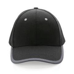 Vue Casquette contraste 6 panneaux coton recyclé Impact AWARE™ de couleur noir| Krokrodeal