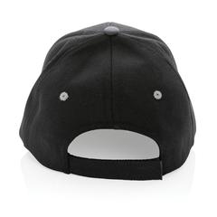 Vue Casquette contraste 6 panneaux coton recyclé Impact AWARE™ de couleur noir| Krokrodeal