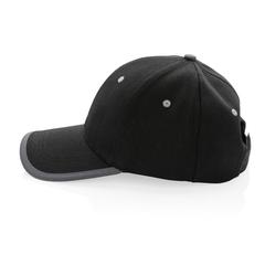 Vue Casquette contraste 6 panneaux coton recyclé Impact AWARE™ de couleur noir| Krokrodeal