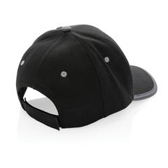 Vue Casquette contraste 6 panneaux coton recyclé Impact AWARE™ de couleur noir| Krokrodeal