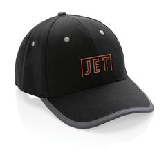 Vue Casquette contraste 6 panneaux coton recyclé Impact AWARE™ de couleur noir| Krokrodeal