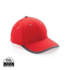 Vue Casquette contraste 6 panneaux coton recyclé Impact AWARE™ de couleur rouge| Krokrodeal