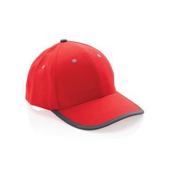 Vue Casquette contraste 6 panneaux coton recyclé Impact AWARE™ de couleur rouge| Krokrodeal