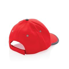 Vue Casquette contraste 6 panneaux coton recyclé Impact AWARE™ de couleur rouge| Krokrodeal
