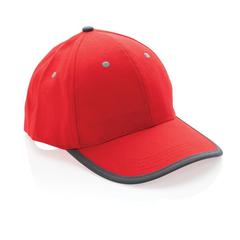 Vue Casquette contraste 6 panneaux coton recyclé Impact AWARE™ de couleur rouge| Krokrodeal