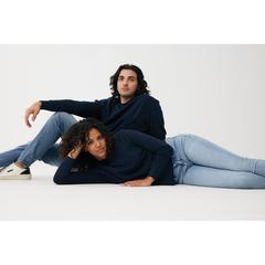 Vue Sweater léger à col rond en coton recyclé Iqoniq Etosha de couleur bleu| Krokrodeal