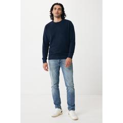 Vue Sweater léger à col rond en coton recyclé Iqoniq Etosha de couleur bleu| Krokrodeal