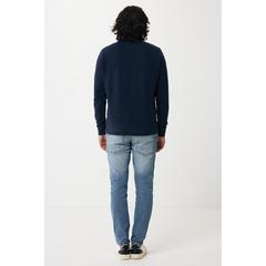 Vue Sweater léger à col rond en coton recyclé Iqoniq Etosha de couleur bleu| Krokrodeal