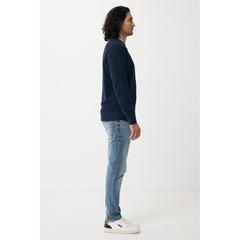 Vue Sweater léger à col rond en coton recyclé Iqoniq Etosha de couleur bleu| Krokrodeal