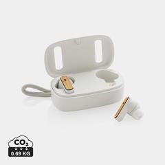Vue Écouteurs TWS en plastique recyclé RCS et bambou de couleur blanc| Krokrodeal